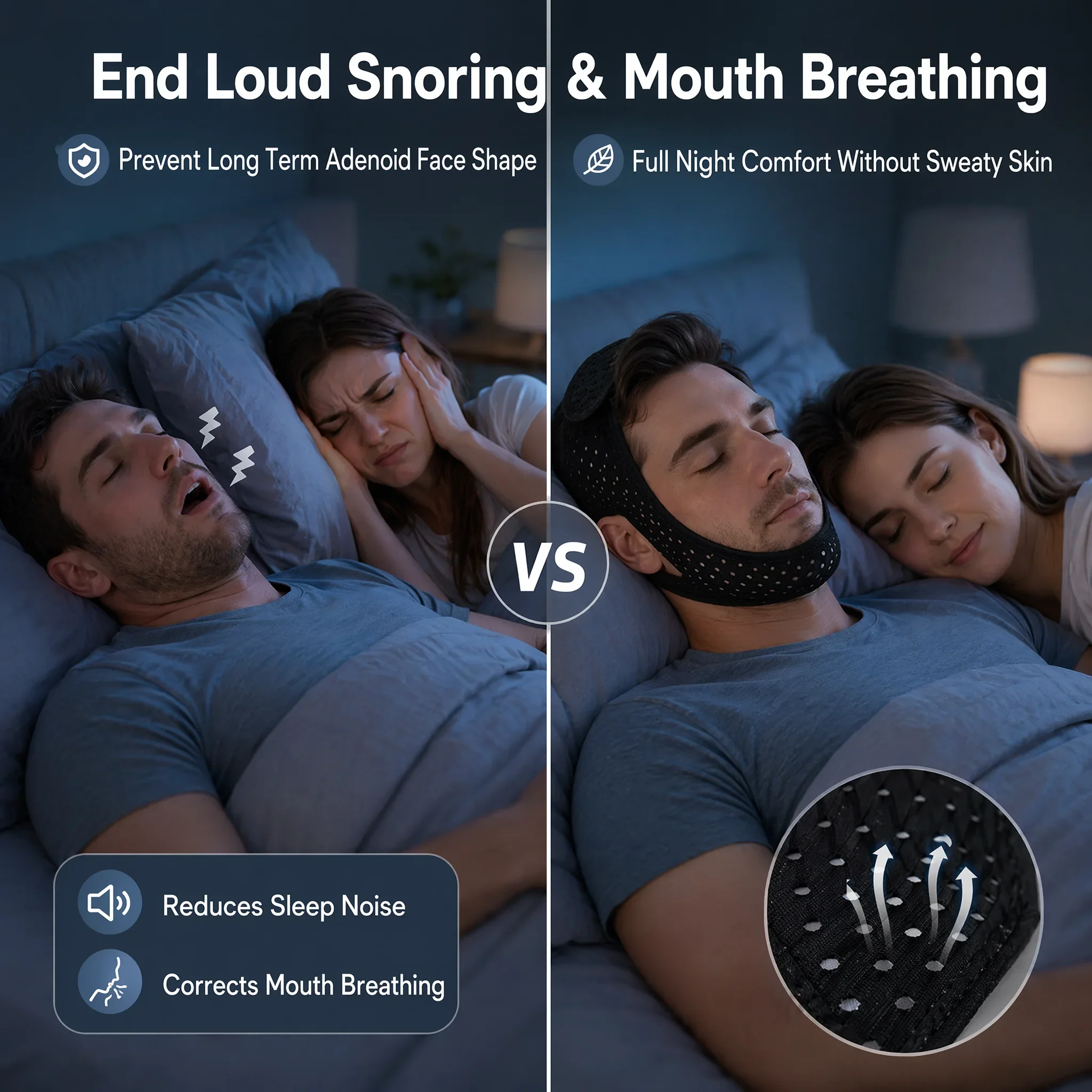 Breathable Honeycomb Mesh Anti Snoring Strap Mouth Breathing Corrector 360° V Line Face Lifting Belt Adjustable Magic Tape Sleep