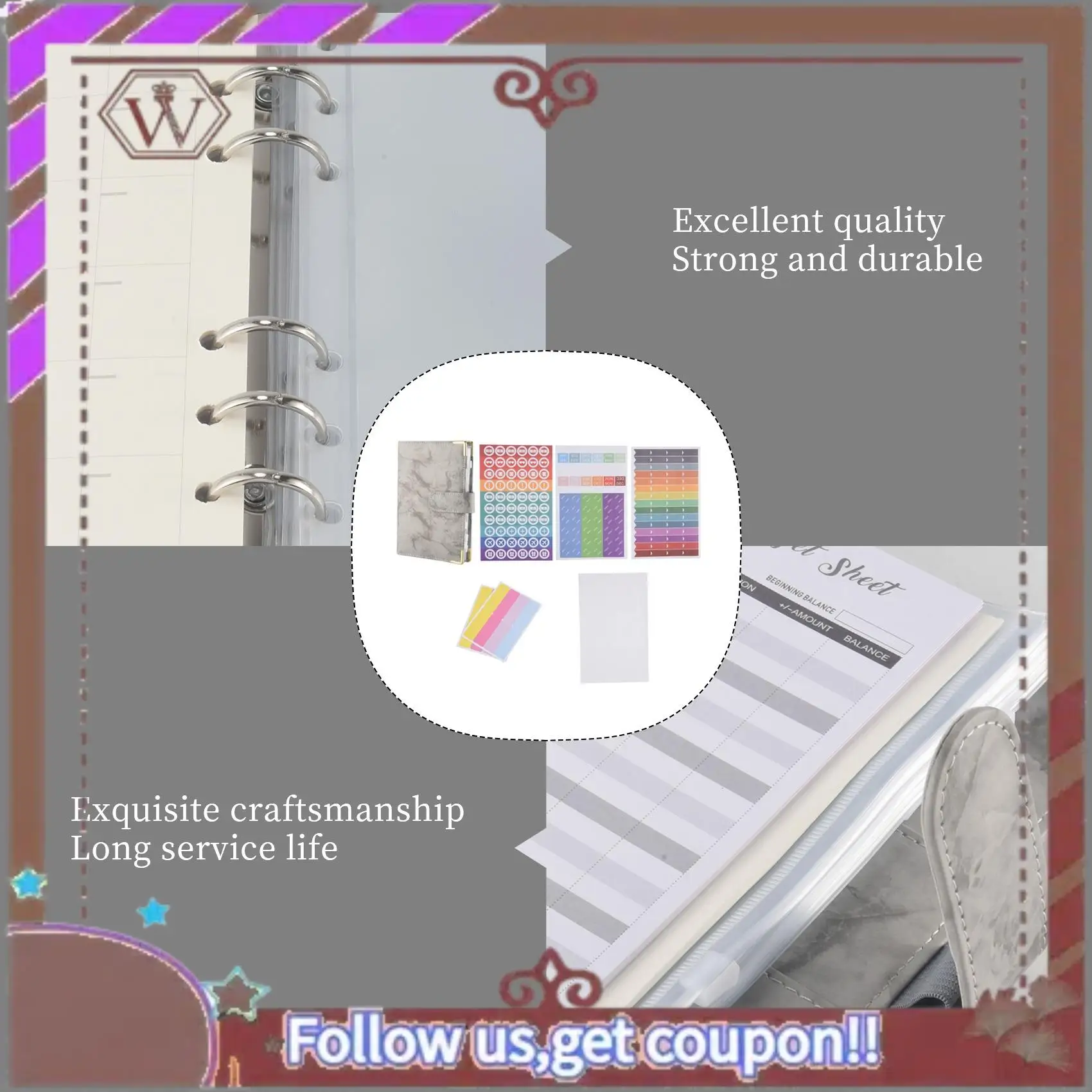 ABBG-予算バインダー 節約財布 現金詰め込みマネーオーガナイザー バインダー 予算ブックプランナーバインダー ラベルステッカー付き