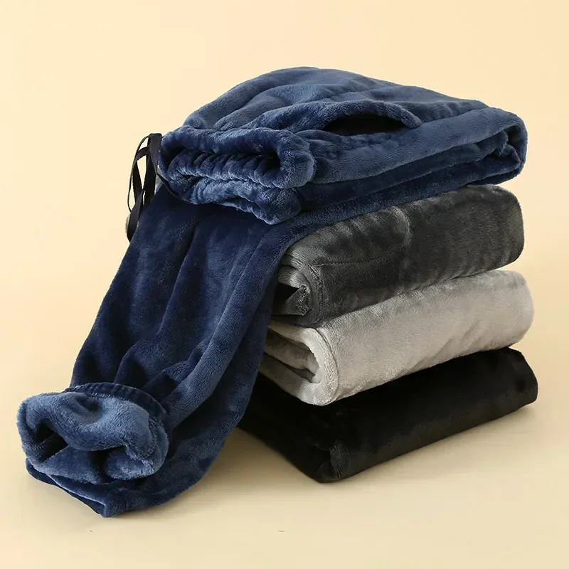 Очень толстые пижамные штаны из кораллового флиса, мужские осенне-зимние утолщенные бархатные длинные домашние брюки на шнурке для отдыха, удобные мы