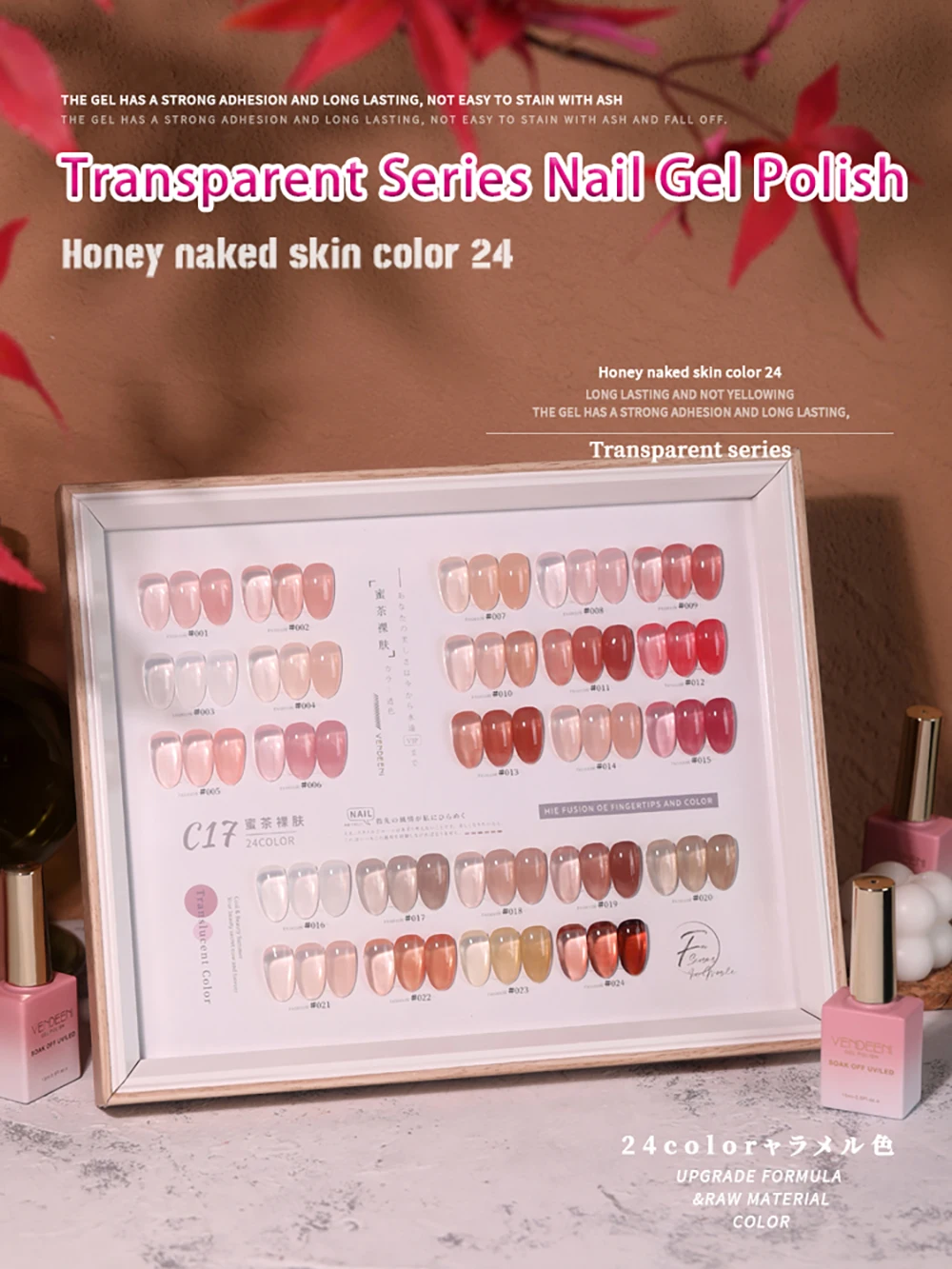 Vendeeni 24 Farben/Set Jelly Clear Gel Nagellack Semi-Permanent Hautfarbe Nude Pink UV LED Soak Off Gel Lack mit Display – Detail 6