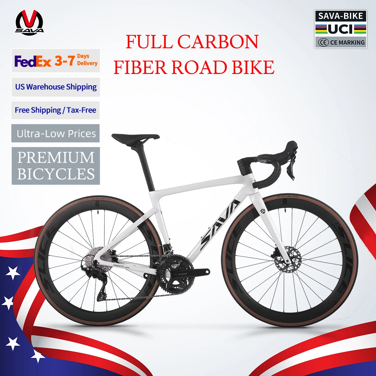 Ships from US SAVA F20 full Carbon Fiber Road Bike Race Bike 24-Speed Carbon Wheels+Carbon Handlebar with SHIMAN0 105 R7120