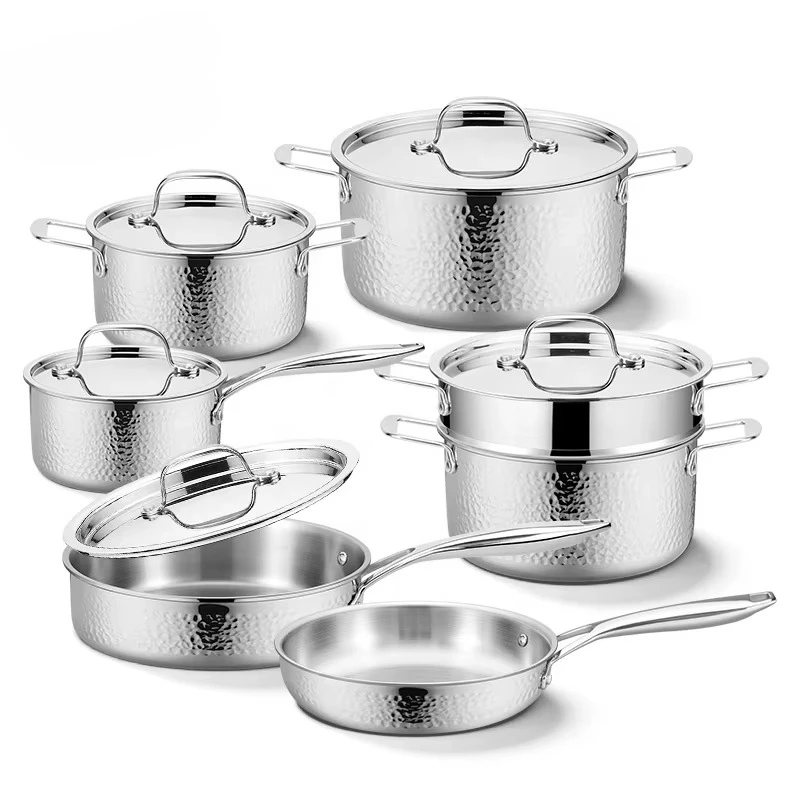Luxury Kitchen 304 Triple Stainless Steel Pots and Pans Cookware Set