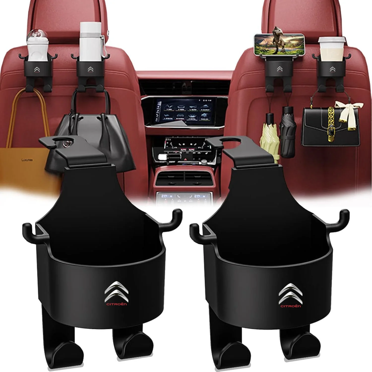 Crochet de siège arrière de voiture, multifonctionnel, objet intégré, porte-gobelet d'eau ou citroën C1 C2 C3 C4 C5 C6 C8 C4L DS3 DS4 DS5LS