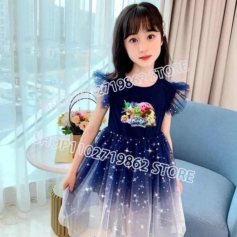 Kirbys Cute Dresses Summer Fashion Comfortable Clothes Cartoon Anime Pattern Printed Kawaii Gradient Dress Birthday Party Gifts