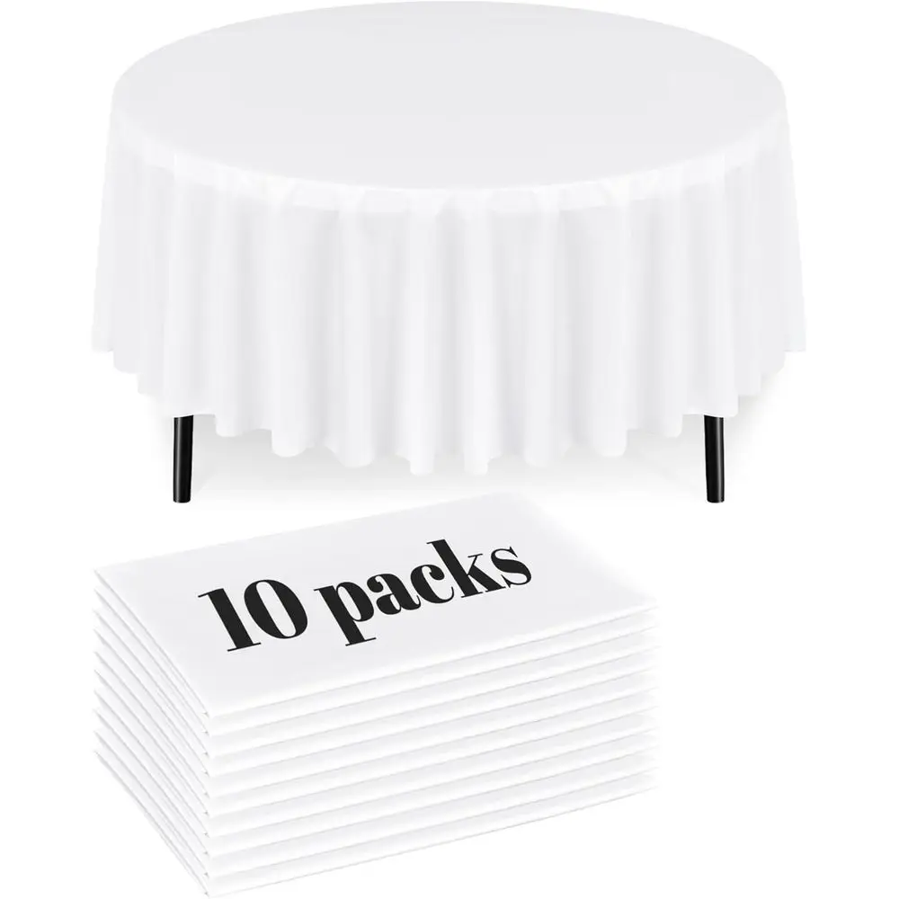 

60 Round White Disposable Plastic Tablecloths - 10 Pack for Events, Outdoors, Weddings, and More