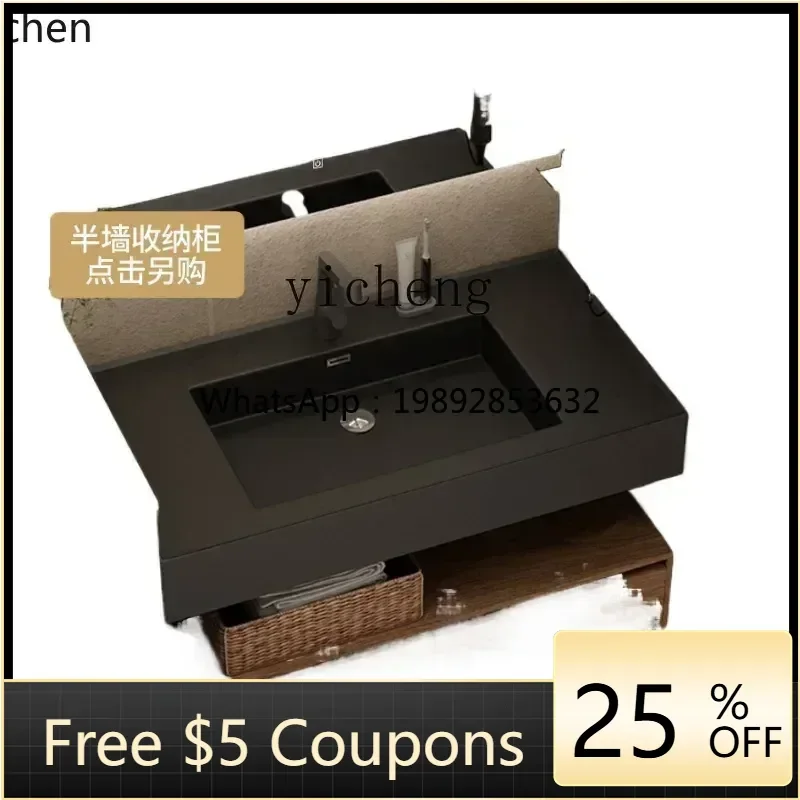 

ABB black walnut color bathroom cabinet, vanity sink, rock integrated washbasin