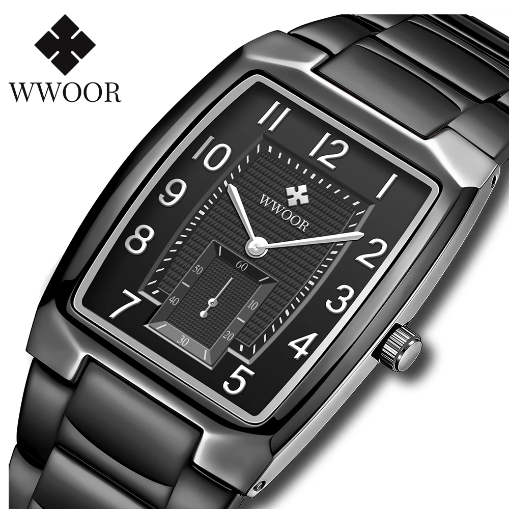 WWOOR New Design Square Business Mens Watches with Calendar Top Brand Luxury Fashion Black Quartz Men Wrist watches Montre Homme