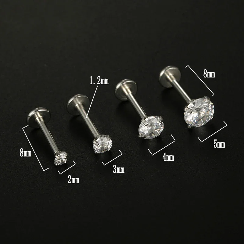 XINYI 2PCS Stainless Steel Eearring Nose Stud Cartilage Piercing Jewelry Helix Tragus Lip Flat Back Tiny Earrings for Women 18G