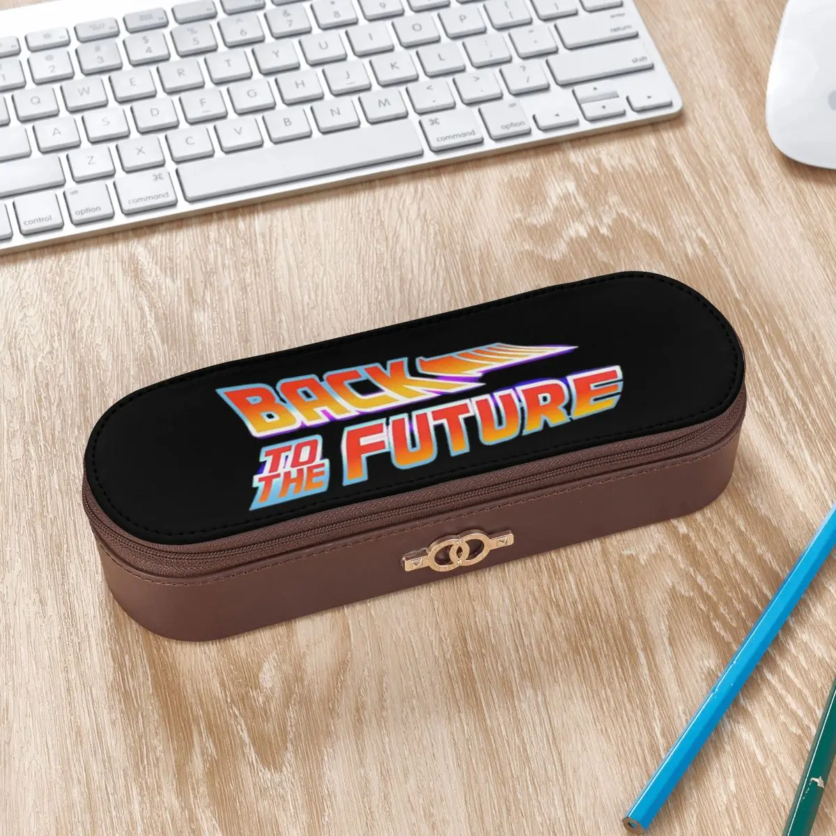 Back To The Future Movie Logo Leder-Federmäppchen, Federmäppchen, Aufbewahrung von Schreibwaren, Stiftbox, Federmäppchen