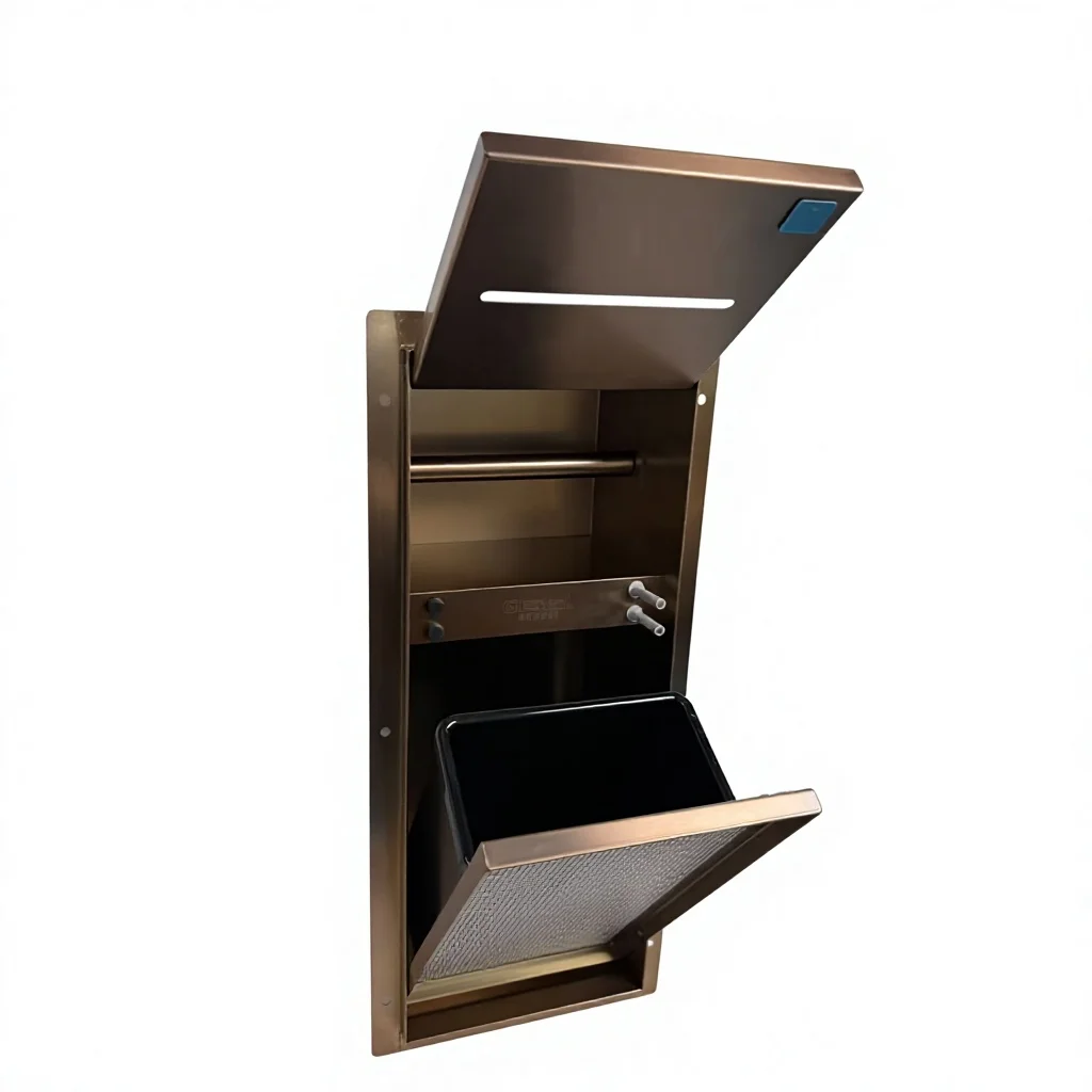Embedded Rubbish Bin with Tissue Box Anti-fingerprint Stainless Steel PVD Rose Gold Bathroom Niche for Hotel Bathroom Project