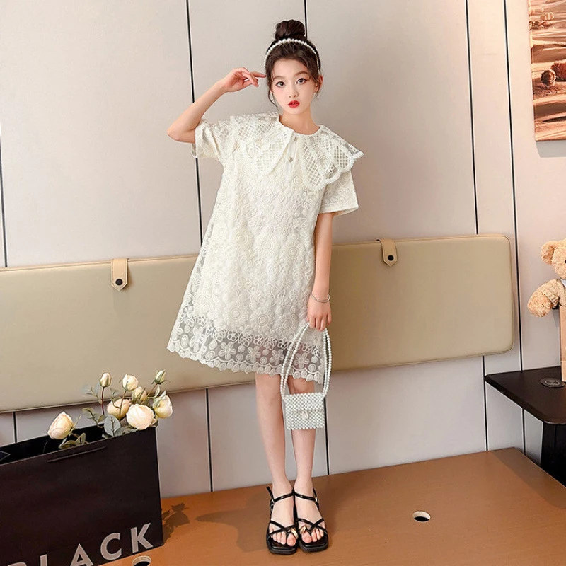 Girls' French-style sweet doll collar lace dress for older children