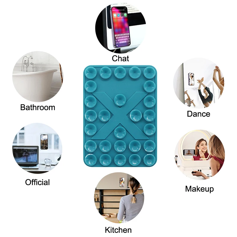 Double Suction Cup Phone Holder Detachable Silicone Back Sticky Phone Stand For Phone Fixture Selfie Video Airplane Travel Mount