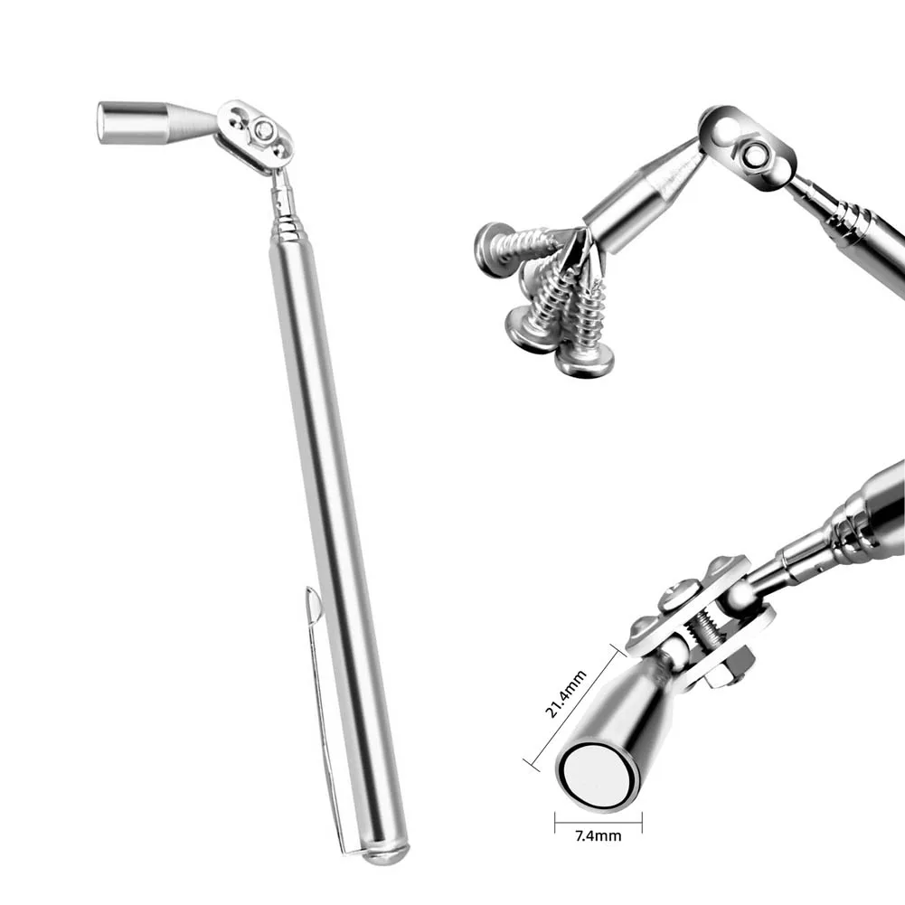 Telescopic Pickup Tool 1.5lb Silver Angle Repair Grabber Automotive Tool Picker Pen Clip Magnet Suction Rod Hand Tool ﻿