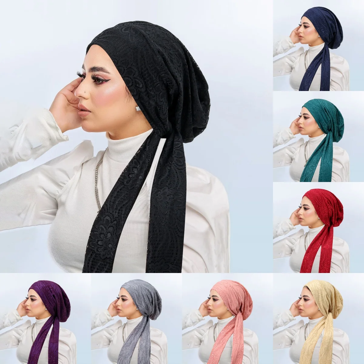 

Двухслойные кружевные женские хиджабы, мягкие эластичные мусульманские шапки-тюрбаны, платок, женская бандана, шапки, нижний шарф, исламская шапочка от выпадения волос