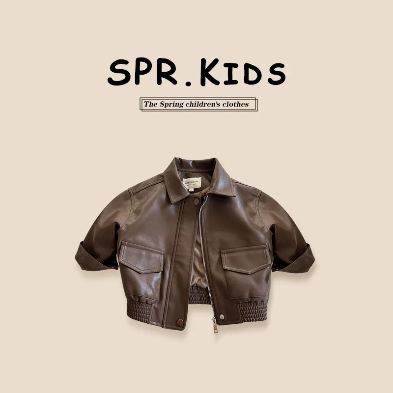 

Children's Leather Jacket 2025 Autumn New Boys and Girls Lapel Leather Jacket Boys and Babies Motorcycle Clothes
