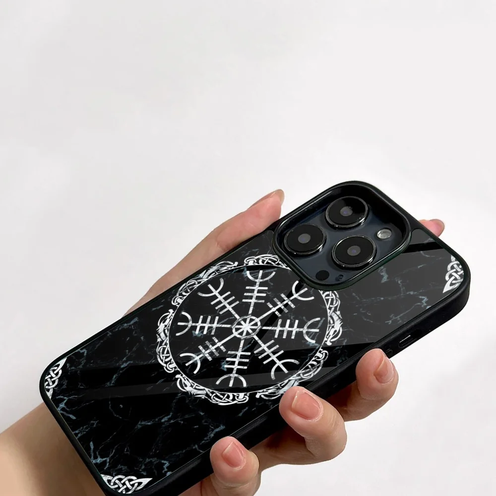 V-Viking Vegvisir Odin Nordics Phone Case For IPhone 11 12 13 14 15 16 Plus Pro Max Mirror Acrylic PC TPU Cover