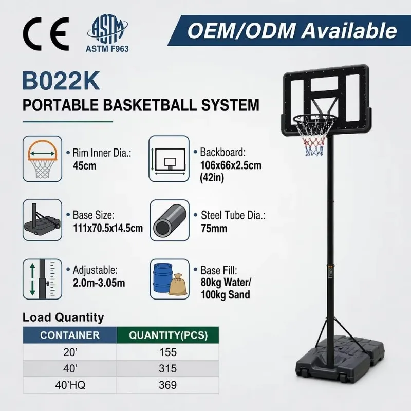 YTYINIUNNDS Customize 44 Inch Backboard Pro Basketball Hoop Height Adjustable Outdoor Portable Basketball System