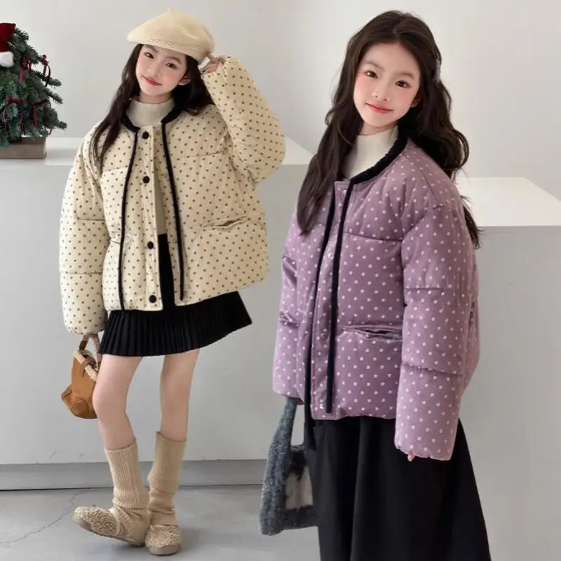 Girl Winter Cotton-Padded Jacket Winter Thicken Coat Tops Zip-Up Jacket Floral Keep Warm Child Kawaii Fashion Hot New Clothing