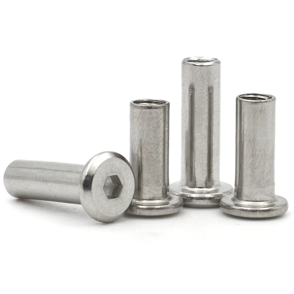 304 Steel Large Flat Hex Rivet Connector Nut M3 M4 M5 M6 M8 Threaded Insert Joint Sleeve Fastener