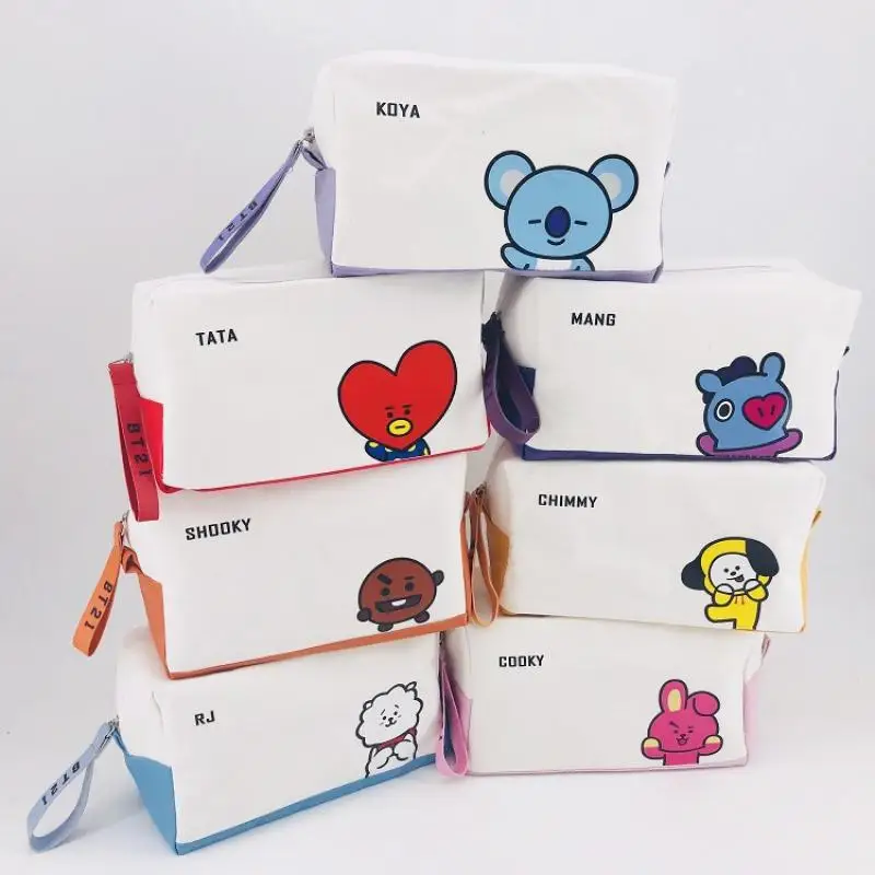 Anime Cartoon Bt21 Cooky Chimmy Student Pencil Bag Fashion New Ladies Portable Cosmetic Bag Storage Bag Gift for Friends