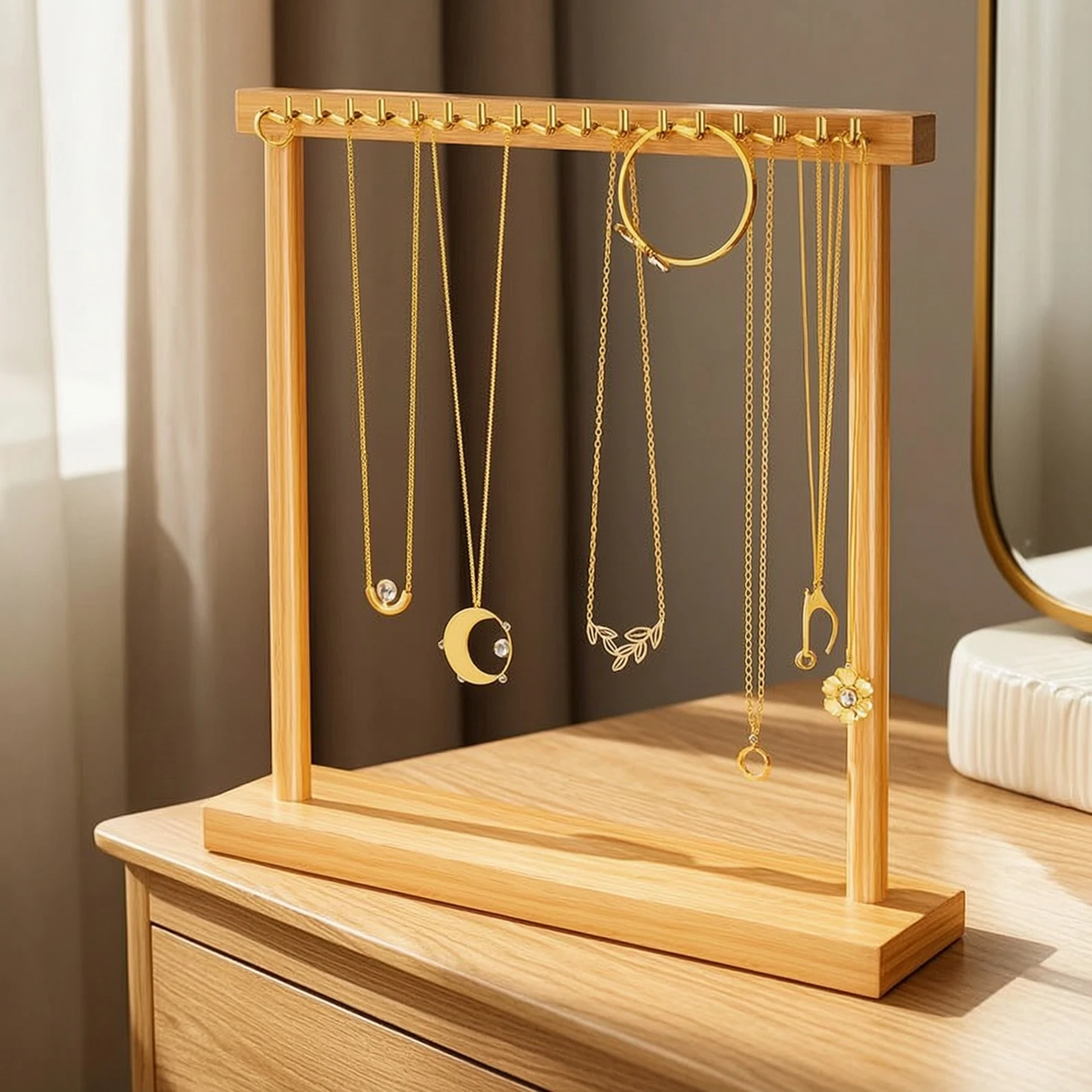 Necklace Holder with 18 Hooks Desktop Necklace Display Stand with Hooks Bracelet Hanger Slim Space-Saving for Women, Vanity