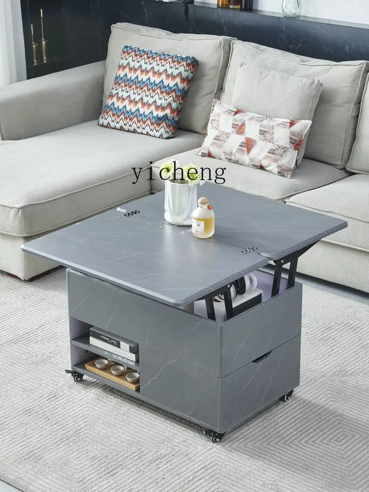 Zws Lifting Tea Table Small Apartment Rock Plate Multi-Functional Integrated Dual-Use Tea Table Variable Dining Table