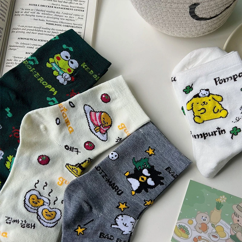 Anime Sanrio Kawaii Socks Pom Pom Purin Bad Badtz Maru Cute Student Summer Thin Comfortable Breathable Socks Toys Girls Gifts