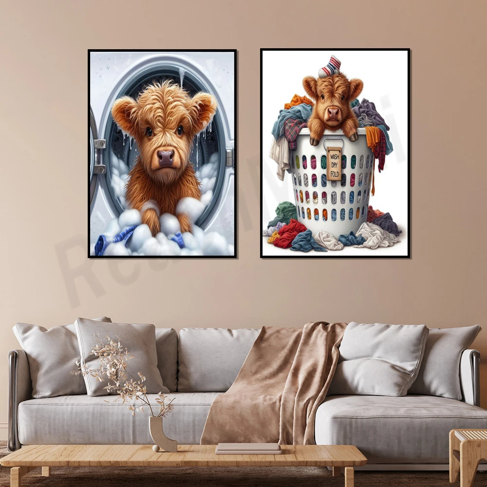 Highland Cow Laundry Printable, Funny Scottish Cow Toilet Poster, Utility Room Laundry Basket Cow Decor, Whimsical Wall Art