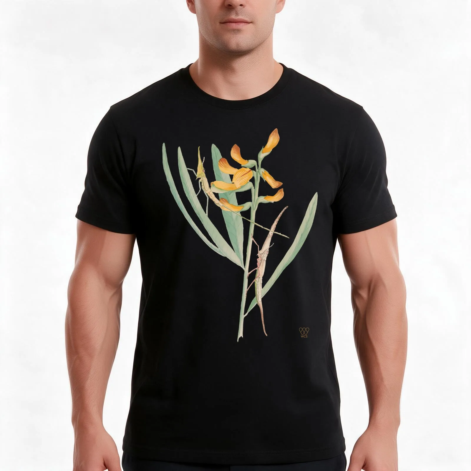 Insects on Orange-Flowered Plant T-Shirt, Summer Casual Cotton Tee, Oversized Streetwear Tops, Vintage Graphic Print