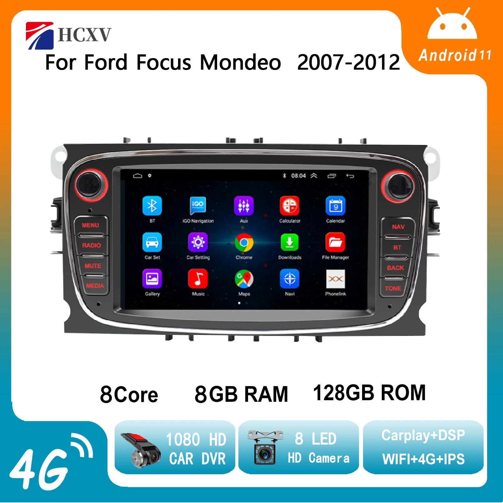 

Автомагнитола 2 Din на Android 12, мультимедийный плеер 7 дюймов, Аудио DVD-плеер для Ford Focus S-Max Mondeo 2007-2012 Galaxy C-Max, GPS, без Dvd