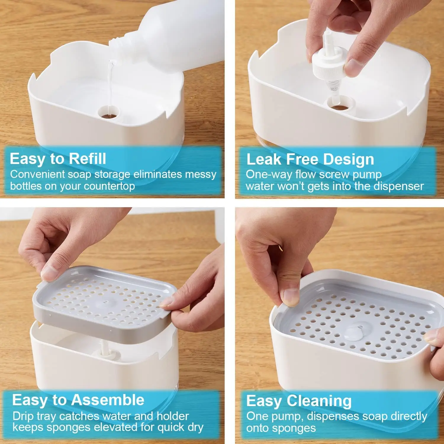 صندوق توزيع الصابون، موزع الضغط، حاوية تنظيف السائل، المطبخ، الحمام، صندوق رغوة المنظفات التلقائي مع حامل الإسفنج #4