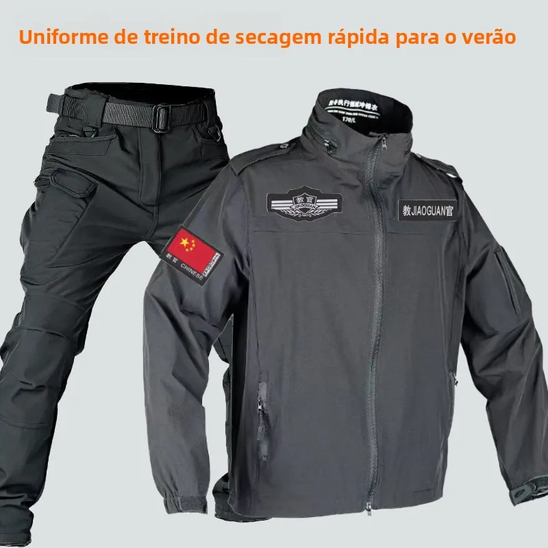 new-quick-dry-training-uniform-set-black-workwear-men's-uniform-rescue-clothes-polyester-material-summer-outdoor-camping-trav