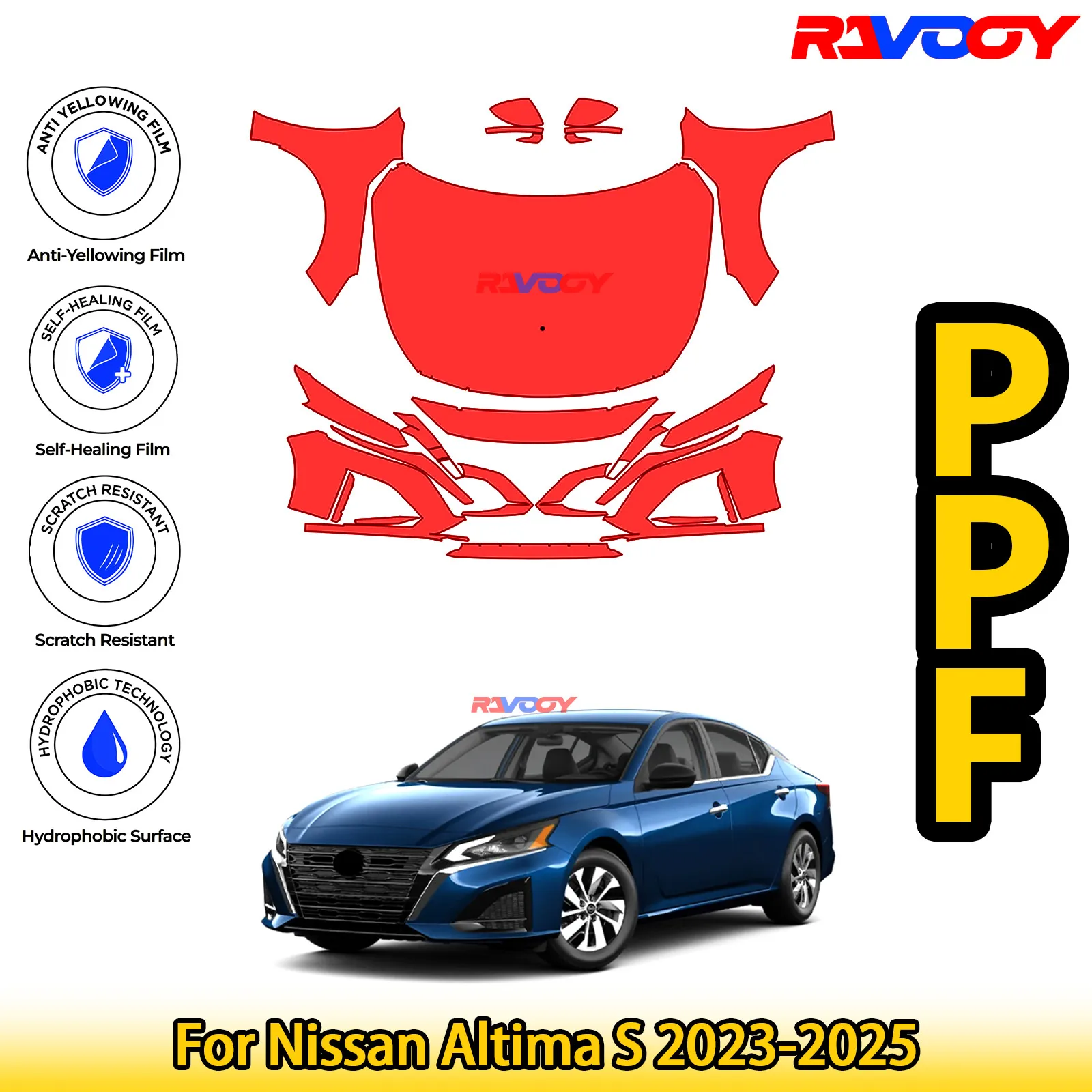 

Для Nissan Altima S 2023-2025 глянцевая матовая черная предварительно вырезанная передняя защитная пленка PPF комплект