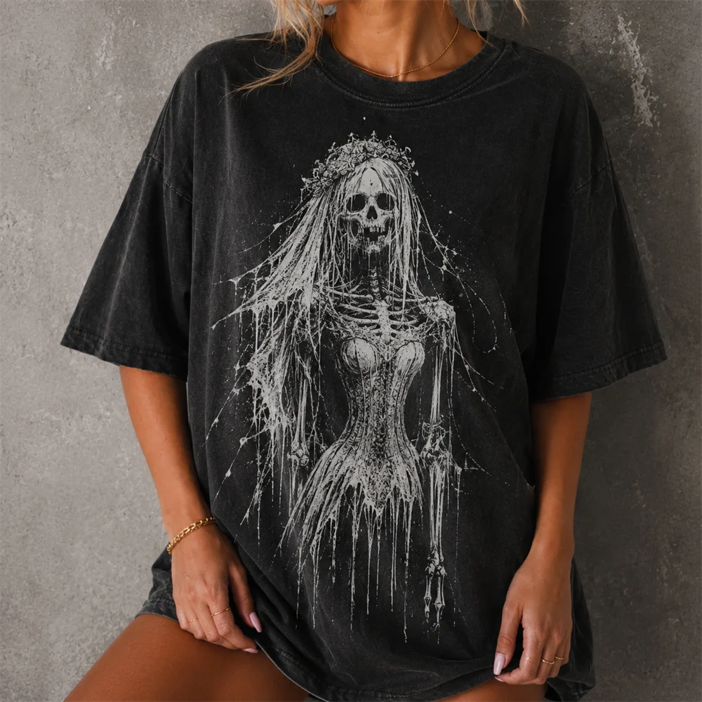 Halloween Gothic Ghost T-shirt Men Women Vintage Black Oversized 3D Print Tee Skull Graphic Short Sleeve Casual Streetwear Top