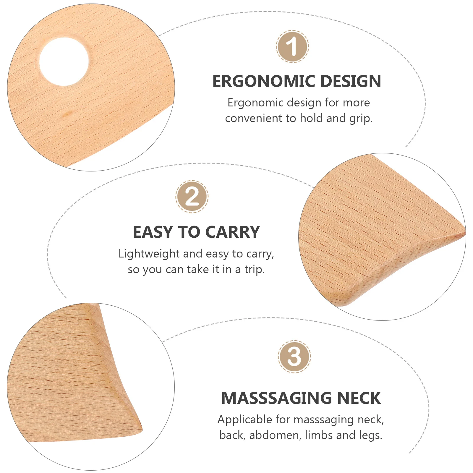 1 szt. Ergonomiczna, przenośna płyta Gua Sha z drewna bukowego do masażu szyi, pleców, brzucha, nóg, kompaktowe drewniane narzędzie do masażu twarzy