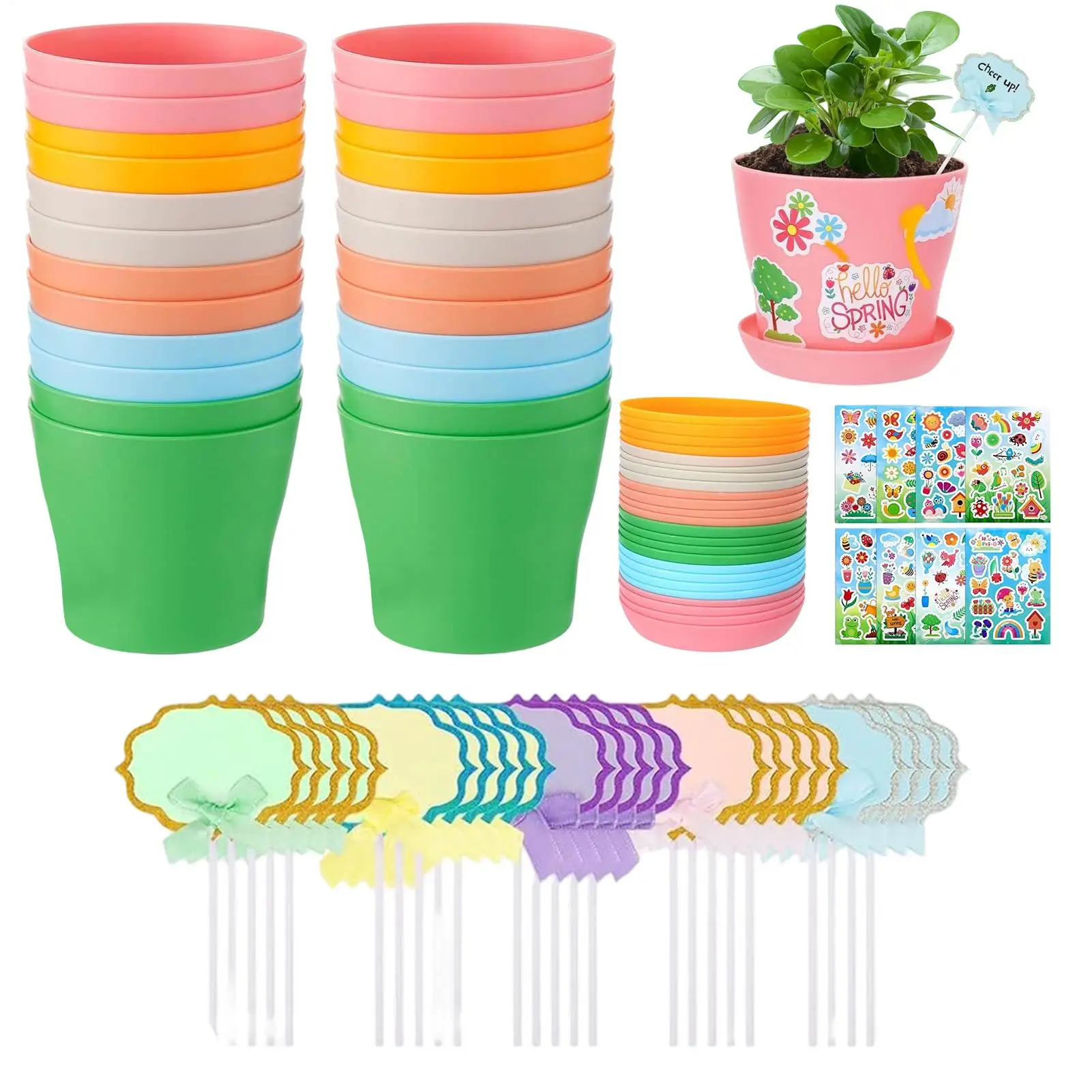 Garden Flower Pot Handmade Set 24 Piece Colorful Garden Pot Craft Kit DIY Educational Colorful Party Favors For Kids Aged 4+
