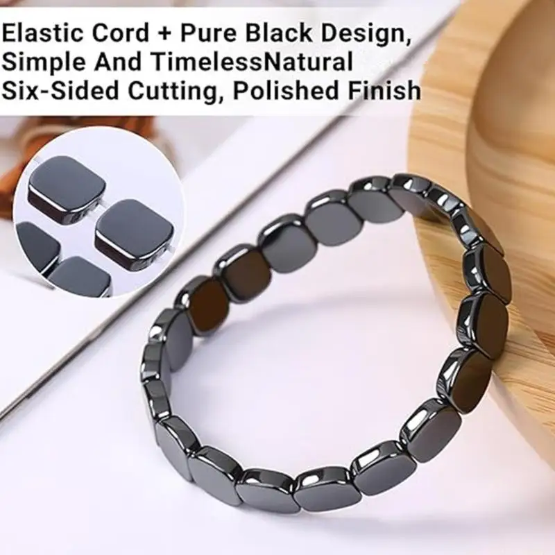 

D46E Натуральная текстура Гематитовый камень Браслет Эластичный браслет унисекс с квадратными бусинами