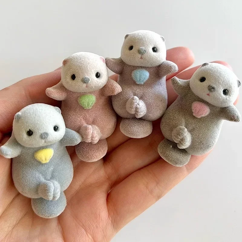 Genuine Yellow Flocking Hand-in-Hand Otter Figurine Cute Animal Ornament Home Desktop Decoration Shell packaged otter