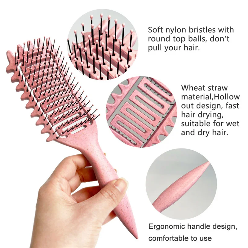 Brosse à cheveux en poils de sanglier pour définir les boucles, peigne de coiffure pour définir les boucles saillantes, 2 pièces