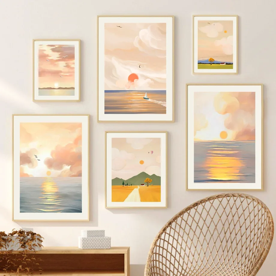 Abstract Bird Sunset Desert Minimalist Landscape Wall Art Canvas Print Living Room Decorative Picture Poster