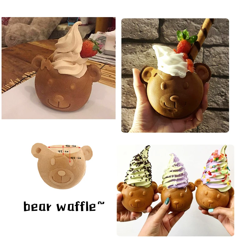 Hot Selling Electric Bear Ice Cream Cone Taiyaki Maker 2pcs Commercial Open Mouth Bear Shapes Waffle Cone Machine