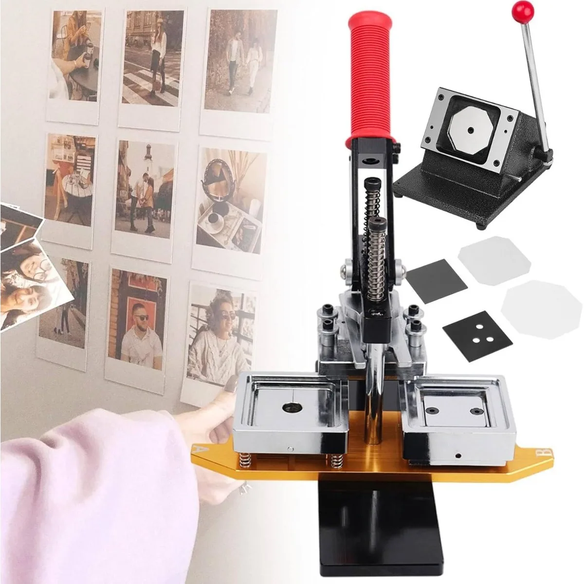 Badge Maker Machine 100pcs Materials + Paper Cutter + Fridge Sticker Maker  Magnet Press DIY Fridge Magnet Maker Kit