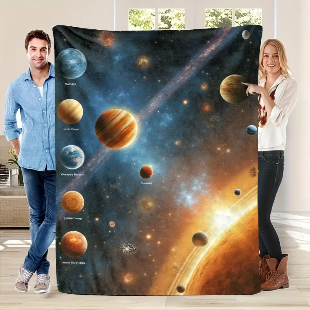 Space Galaxy Blanket Solar System Planets And Stars Cosmic Design Soft Fleece Throw Cozy Home Decor Gift For Astronomy Lovers