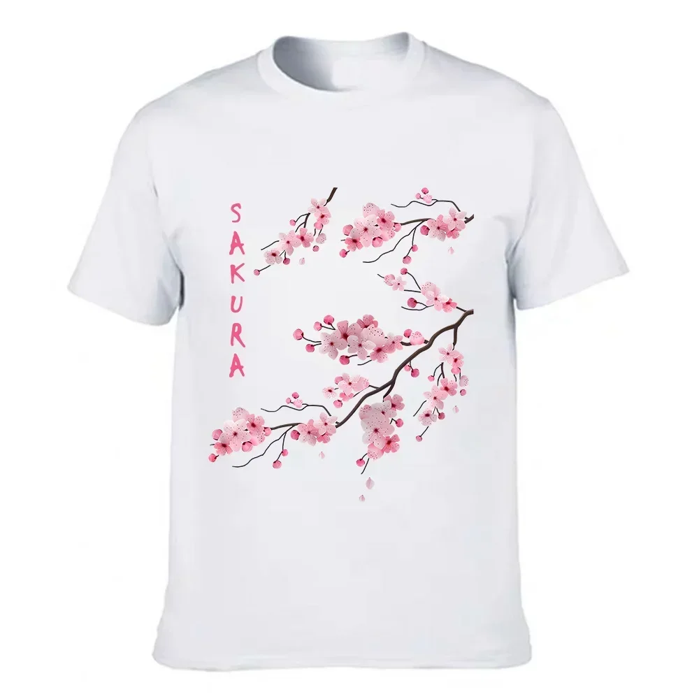 Japanese Sakura Cherry Blossom T Shirt for Men/Women Cotton Casual Top O-neck Short Sleeve T-shirts Unisex Clothing Comfortable