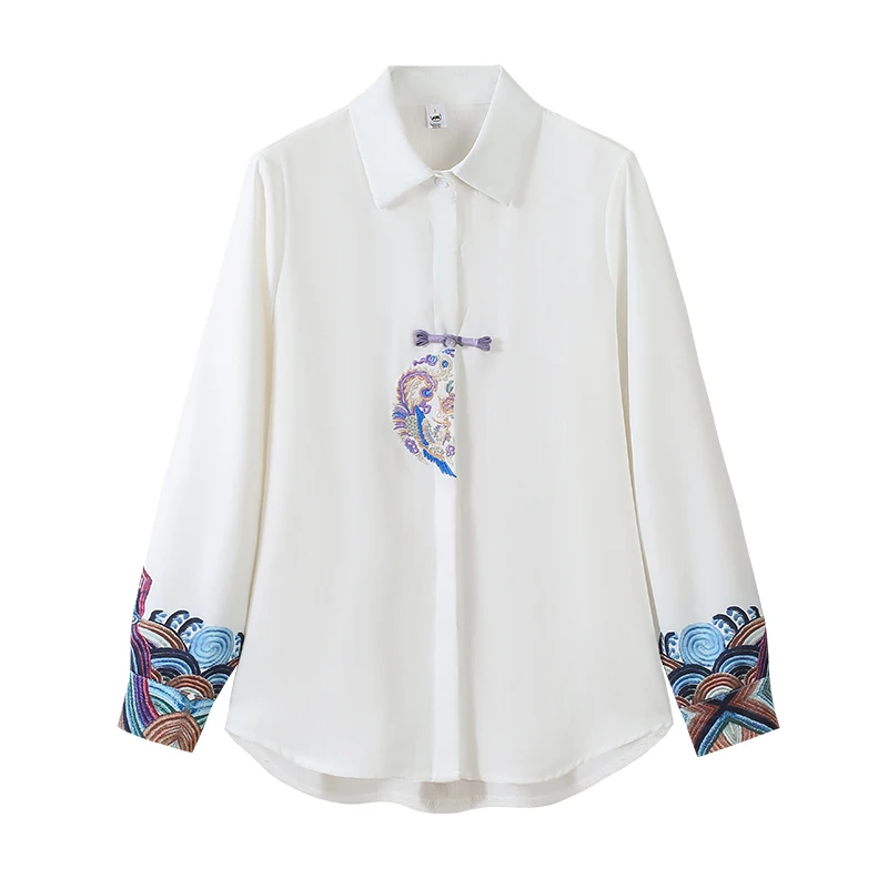 New Chinese Design Long Sleeve Shirt Women's Spring Autumn Fashionable Versatile Improved Mǎ Fān Skirt Polyester Fiber
