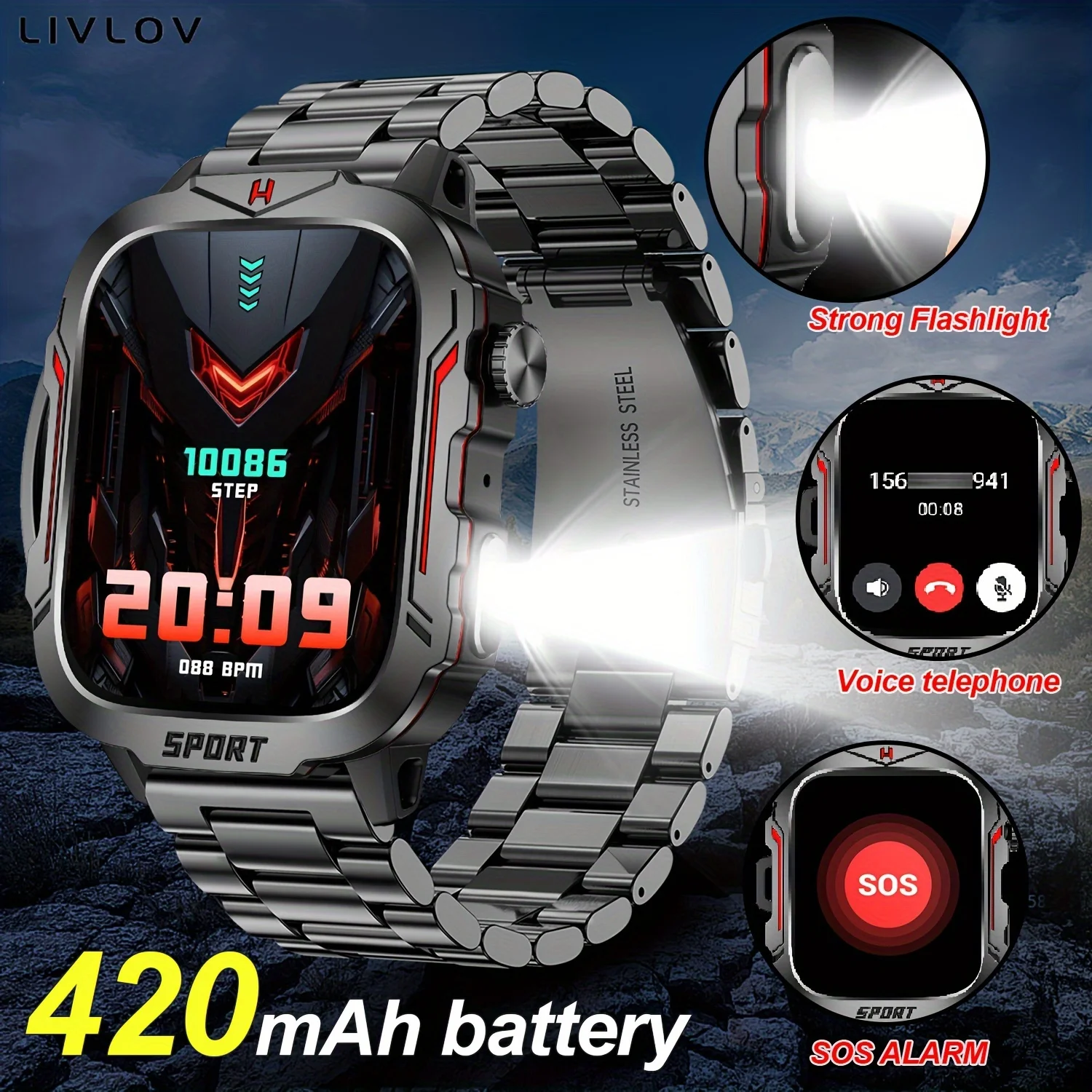 

2026 Sport Smartwatch with Wireless Call, LED Lighting, Multiple Sports Modes Fitness Tracker, for Man Woman