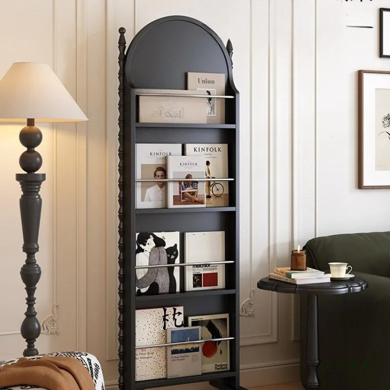 French re rack floor-to-ceiling movable household solid wood multi-functional shelf full-length mirror integrated display rack