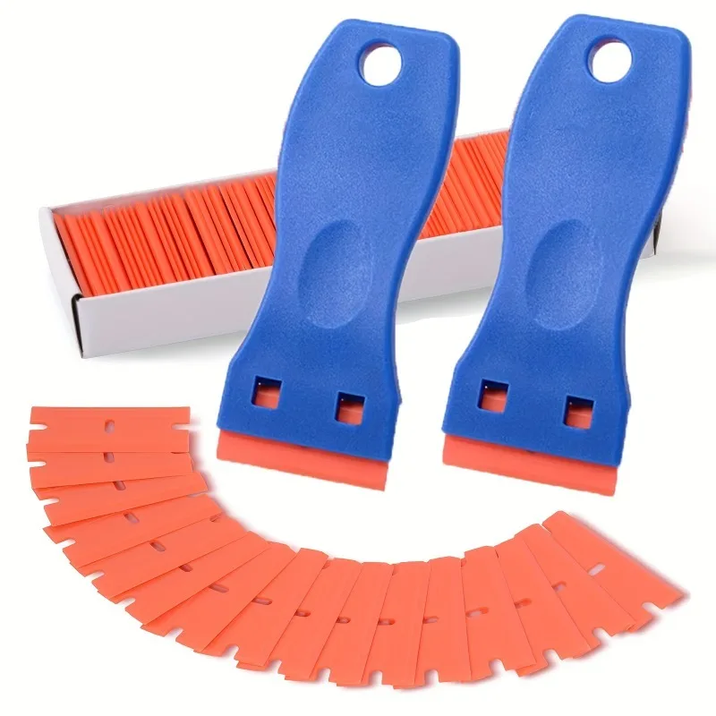 Plastic Razor Scraper Tool with 8 Replacement Blades, Mini Cleaning Scraper for Removing Stickers, Labels, Paint & Glue Residue