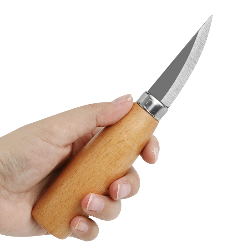 Stainless Iron Carving Knife Beech Wood Handle Curved Straight Knife Wood Cutting Knife Woodworking Carving Tool Set view 5