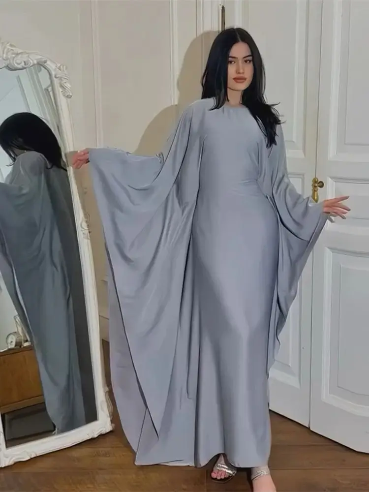 Batwing Butterfly Satin Khimar Abaya Dubai Luxury Muslim Maxi Kaftan Dress Abayas For Women Kebaya Caftan Robe Femme Vestidos